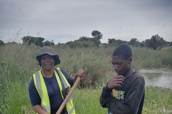Rudo Violet Denga, one of RUFORUM's PhD students, conducting fieldwork in Bulangililo, along the Kafue River, Kitwe, Zambia Rudo Violet Denga, one of RUFORUM's PhD students, conducting fieldwork in Bulangililo, along the Kafue River, Kitwe, Zambia
